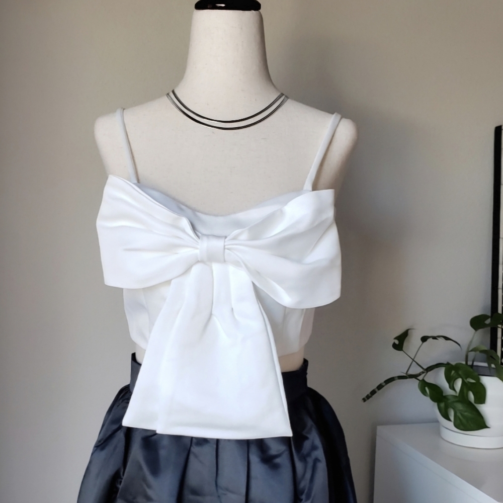 Satin White Bow Tank Top